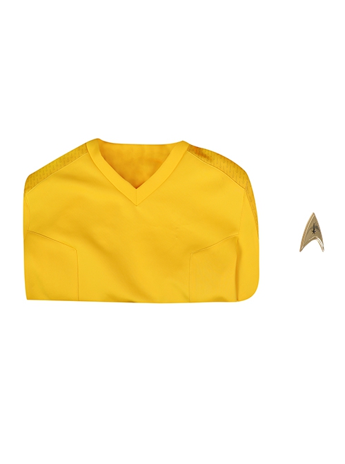 Star Trek Captain Christopher Pike Halloween Cosplay Costume Delicate Badge V Neck Slim Top Yellow Set Of Two