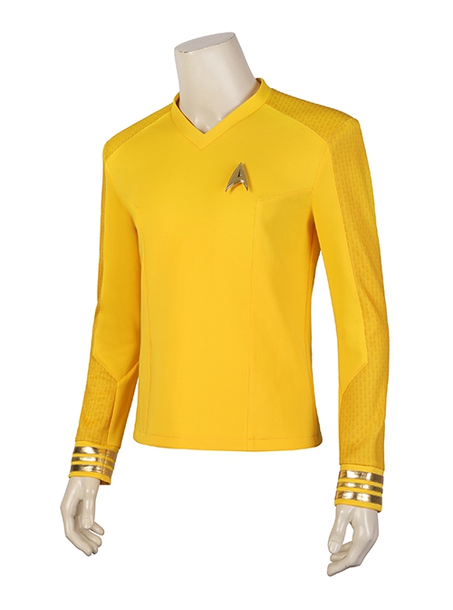 Star Trek Captain Christopher Pike Halloween Cosplay Costume Delicate Badge V Neck Slim Top Yellow Set Of Two