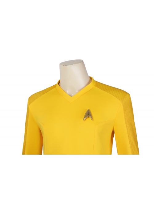 Star Trek Captain Christopher Pike Halloween Cosplay Costume Delicate Badge V Neck Slim Top Yellow Set Of Two