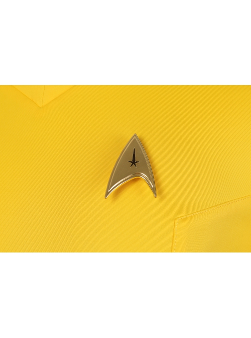 Star Trek Captain Christopher Pike Halloween Cosplay Costume Delicate Badge V Neck Slim Top Yellow Set Of Two
