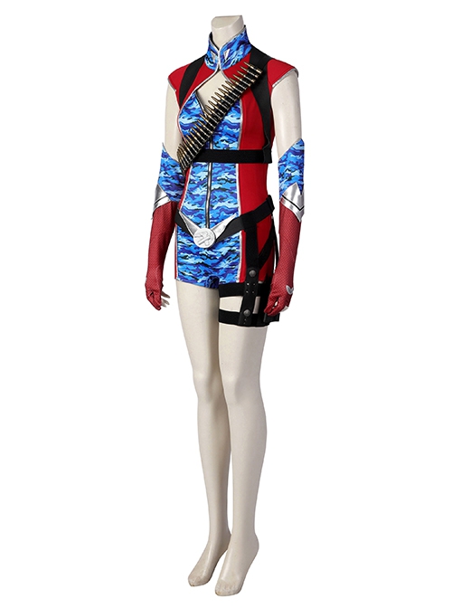 The Boys Season 4 Firecracker Halloween Cosplay Costume Slim Fit Blue Camouflage Print Red Cool Bullet Harness Kit Does Not Include Shoes