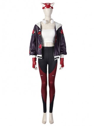 Overwatch 2 Kiriko Kamori Halloween Cosplay Costume Rose Pattern Purple Jacket Tight Red Black Stitching Pants Sexy Suit