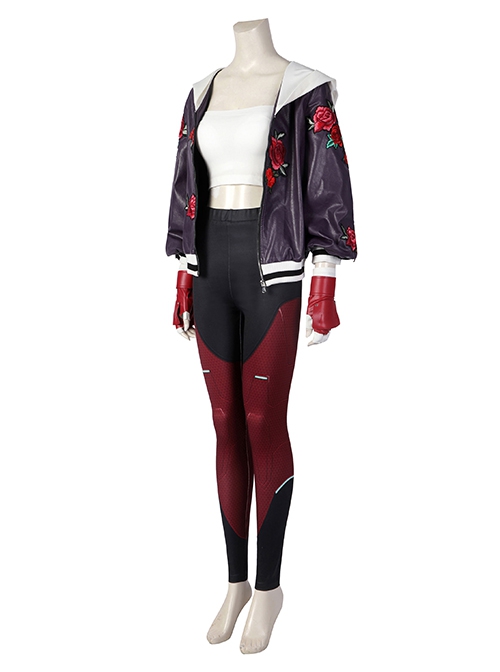 Overwatch 2 Kiriko Kamori Halloween Cosplay Costume Rose Pattern Purple Jacket Tight Red Black Stitching Pants Sexy Suit