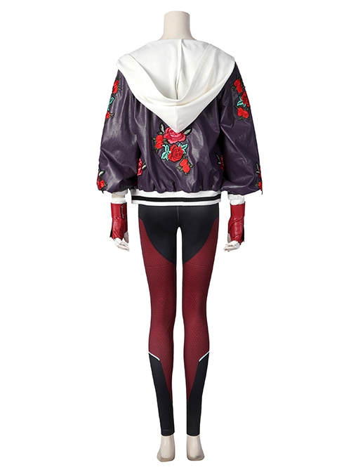 Overwatch 2 Kiriko Kamori Halloween Cosplay Costume Rose Pattern Purple Jacket Tight Red Black Stitching Pants Sexy Suit