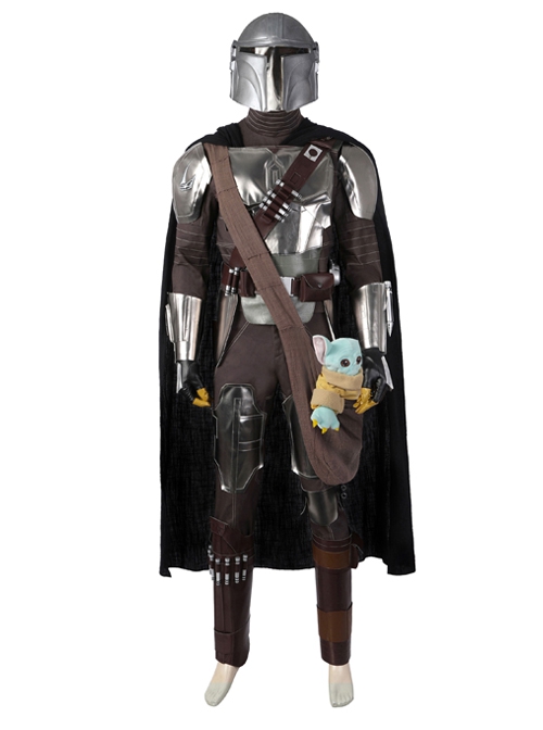 The Mandalorian Season 3 Halloween Cosplay Costume Black Cloak Silver Armor Set Without Helmet