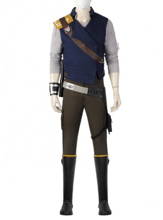 Star Wars Jedi Survivor Cal Kestis Halloween Cosplay Costume Gray Top Blue Vest Set Without Shoes