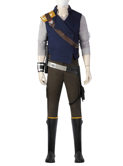 Star Wars Jedi Survivor Cal Kestis Halloween Cosplay Costume Gray Top Blue Vest Set Without Shoes