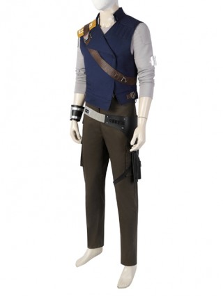 Star Wars Jedi Survivor Cal Kestis Halloween Cosplay Costume Gray Top Blue Vest Set Without Shoes