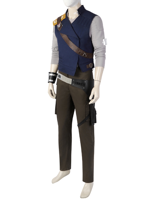 Star Wars Jedi Survivor Cal Kestis Halloween Cosplay Costume Gray Top Blue Vest Set Without Shoes