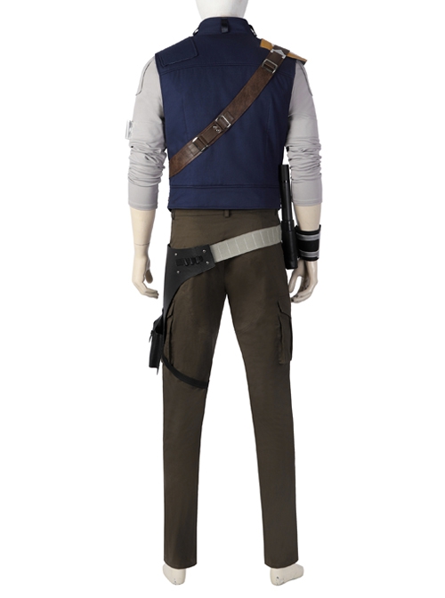 Star Wars Jedi Survivor Cal Kestis Halloween Cosplay Costume Gray Top Blue Vest Set Without Shoes