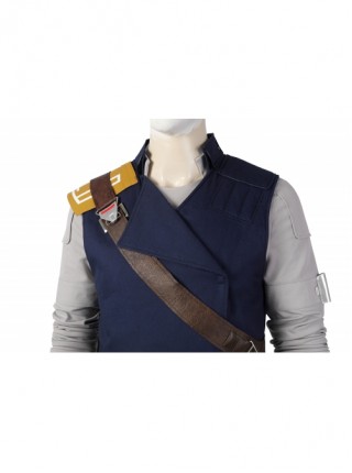 Star Wars Jedi Survivor Cal Kestis Halloween Cosplay Costume Gray Top Blue Vest Set Without Shoes