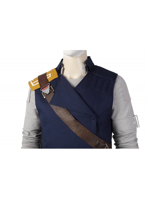 Star Wars Jedi Survivor Cal Kestis Halloween Cosplay Costume Gray Top Blue Vest Set Without Shoes