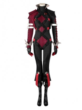 Gotham Knights Harley Quinn Boss Halloween Cosplay Costume Black And Red Coat Set Without Shoes