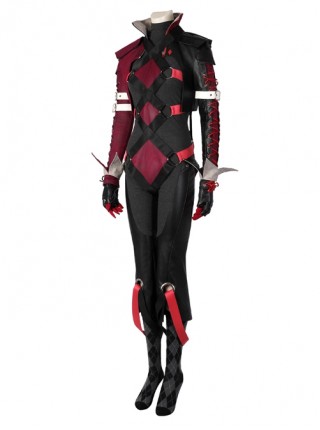 Gotham Knights Harley Quinn Boss Halloween Cosplay Costume Black And Red Coat Set Without Shoes