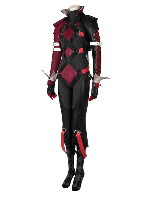 Gotham Knights Harley Quinn Boss Halloween Cosplay Costume Black And Red Coat Set Without Shoes