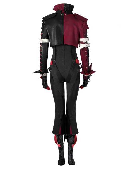 Gotham Knights Harley Quinn Boss Halloween Cosplay Costume Black And Red Coat Set Without Shoes