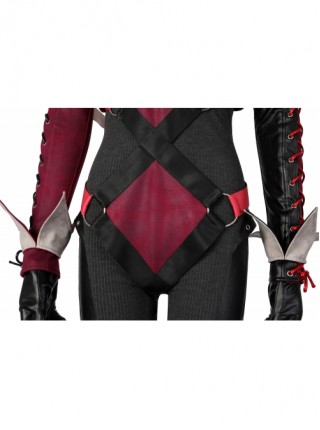 Gotham Knights Harley Quinn Boss Halloween Cosplay Costume Black And Red Coat Set Without Shoes