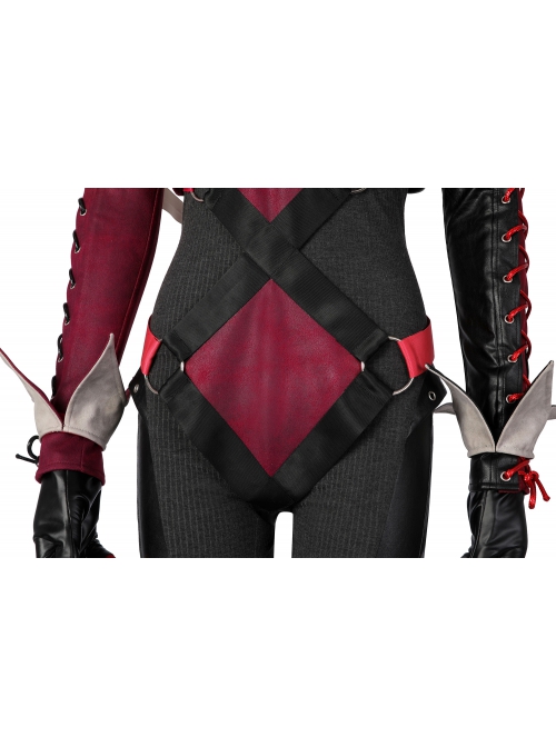 Gotham Knights Harley Quinn Boss Halloween Cosplay Costume Black And Red Coat Set Without Shoes