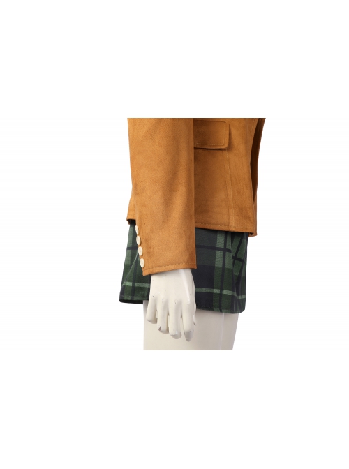 Resident Evil 4 Remake Ashley Graham Halloween Cosplay Costume Orange Coat And Green Plaid Skirt Set Without Shoes