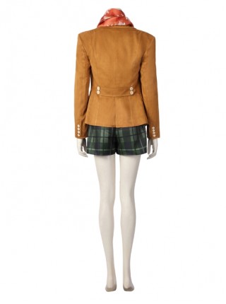 Resident Evil 4 Remake Ashley Graham Halloween Cosplay Costume Orange Coat And Green Plaid Skirt Set Without Shoes