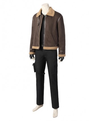 Resident Evil 4 Remake Leon S. Kennedy Halloween Cosplay Costume Brown Coat Black Pants Set Without Shoes