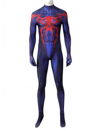 Game Spider-Man 2099 Miguel O'Hara Halloween Cosplay Costume Blue Jumpsuit Set
