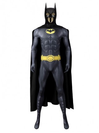 The Flash Movie Batman Bruce Wayne Michael Keaton Version Halloween Cosplay Costume Black Cloak Black Jumpsuit Set