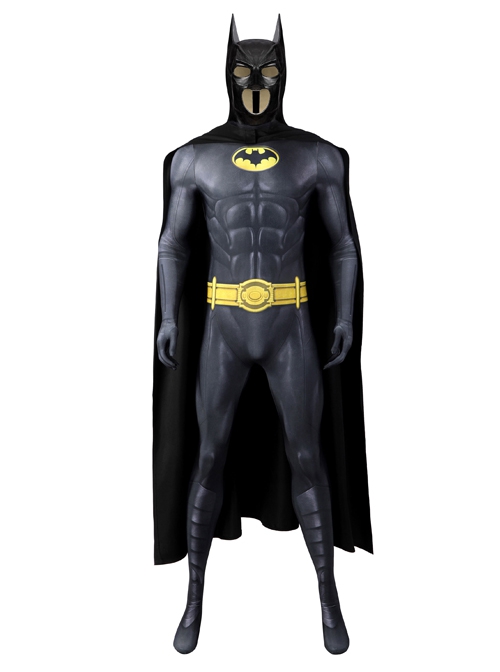 The Flash Movie Batman Bruce Wayne Michael Keaton Version Halloween Cosplay Costume Black Cloak Black Jumpsuit Set