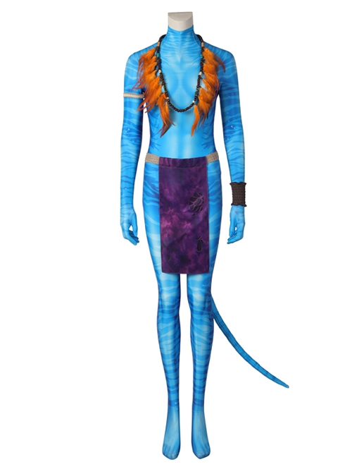 Avatar The Way Of Water Neytiri Halloween Cosplay Costume Blue Printed Jumpsuit Set Without Headcover