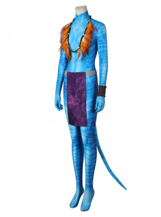Avatar The Way Of Water Neytiri Halloween Cosplay Costume Blue Printed Jumpsuit Set Without Headcover