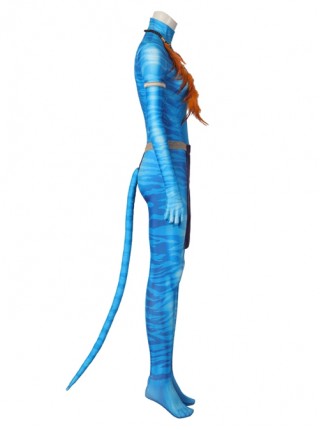 Avatar The Way Of Water Neytiri Halloween Cosplay Costume Blue Printed Jumpsuit Set Without Headcover