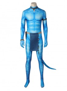 Avatar The Way Of Water Lo'ak Halloween Cosplay Costume Blue Printed Jumpsuit Set Without Headcover