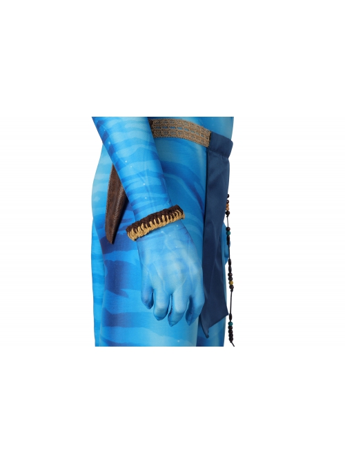 Avatar The Way Of Water Lo'ak Halloween Cosplay Costume Blue Printed Jumpsuit Set Without Headcover