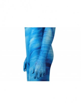 Avatar The Way Of Water Lo'ak Halloween Cosplay Costume Blue Printed Jumpsuit Set Without Headcover