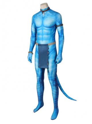 Avatar The Way Of Water Lo'ak Halloween Cosplay Costume Blue Printed Jumpsuit Set Without Headcover