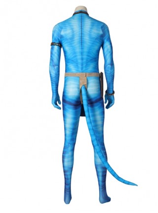 Avatar The Way Of Water Lo'ak Halloween Cosplay Costume Blue Printed Jumpsuit Set Without Headcover