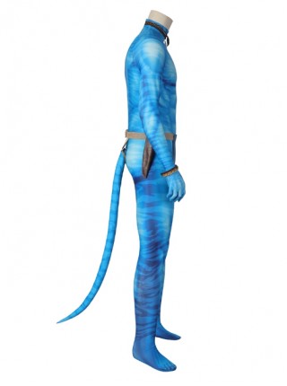 Avatar The Way Of Water Lo'ak Halloween Cosplay Costume Blue Printed Jumpsuit Set Without Headcover