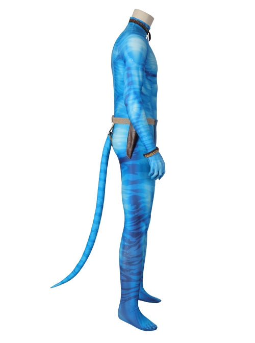 Avatar The Way Of Water Lo'ak Halloween Cosplay Costume Blue Printed Jumpsuit Set Without Headcover