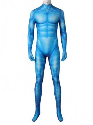 Avatar The Way Of Water Lo'ak Halloween Cosplay Costume Blue Printed Jumpsuit Set Without Headcover