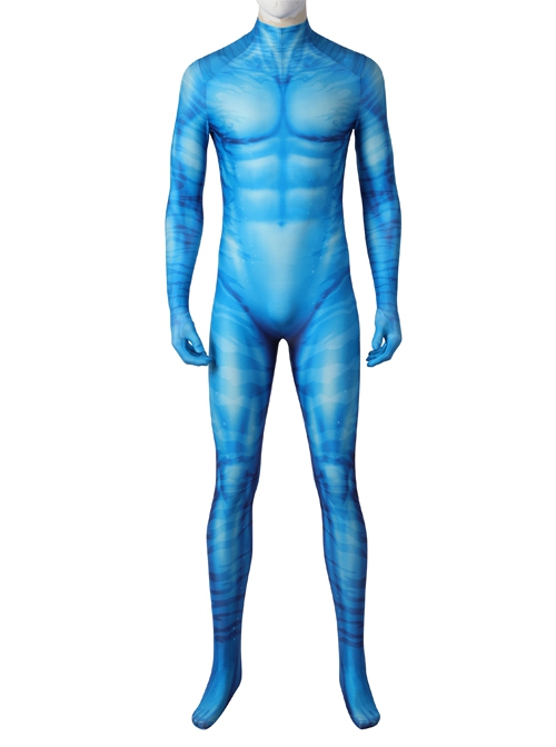 Avatar The Way Of Water Lo'ak Halloween Cosplay Costume Blue Printed Jumpsuit Set Without Headcover