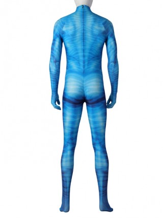 Avatar The Way Of Water Lo'ak Halloween Cosplay Costume Blue Printed Jumpsuit Set Without Headcover