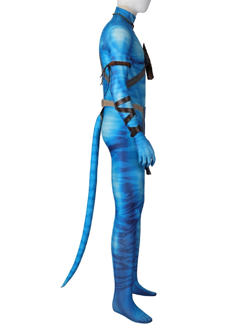 Avatar The Way Of Water Jake Sully Halloween Cosplay Costume Blue Printed Jumpsuit Set Without Headcover