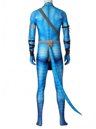 Avatar The Way Of Water Jake Sully Halloween Cosplay Costume Blue Printed Jumpsuit Set Without Headcover