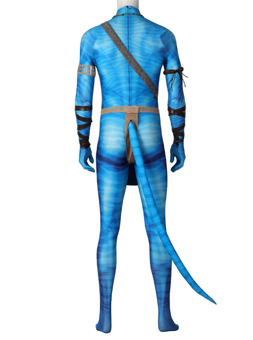 Avatar The Way Of Water Jake Sully Halloween Cosplay Costume Blue Printed Jumpsuit Set Without Headcover