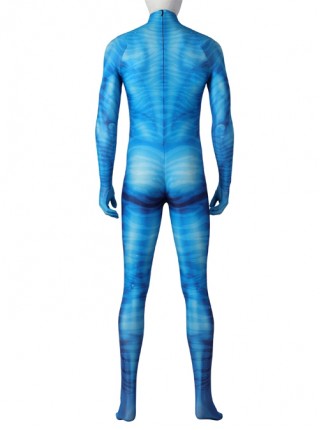 Avatar The Way Of Water Jake Sully Halloween Cosplay Costume Blue Printed Jumpsuit Set Without Headcover