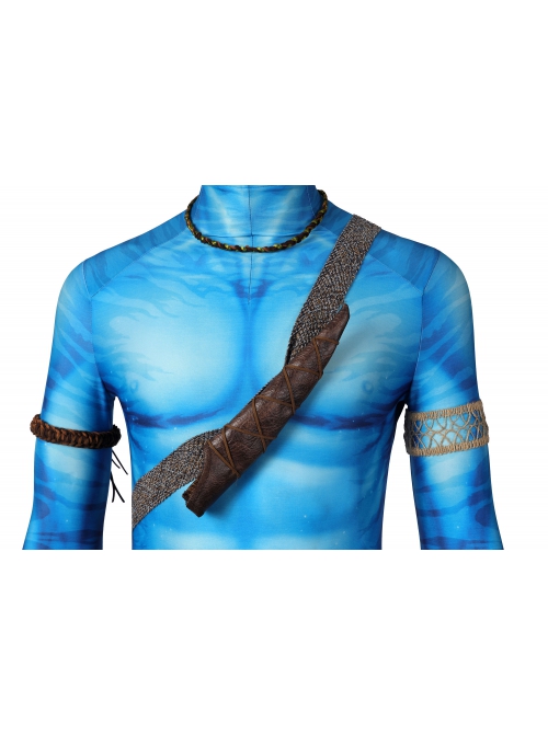 Avatar The Way Of Water Jake Sully Halloween Cosplay Costume Blue Printed Jumpsuit Set Without Headcover