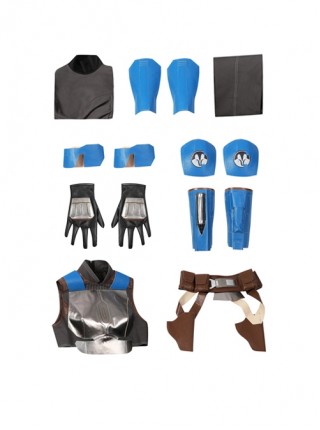 The Mandalorian Season 3 Bo-Katan Kryze Halloween Cosplay Costume Black Top Black Pants Blue Shoulder Armor Set Without Helmet