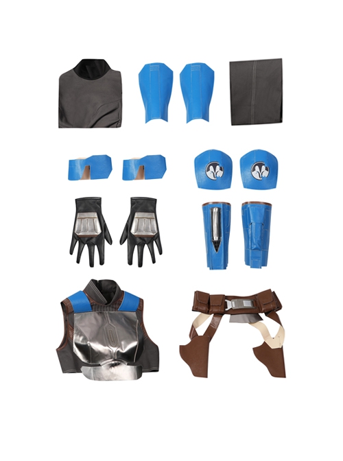 The Mandalorian Season 3 Bo-Katan Kryze Halloween Cosplay Costume Black Top Black Pants Blue Shoulder Armor Set Without Helmet