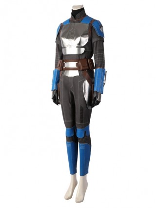 The Mandalorian Season 3 Bo-Katan Kryze Halloween Cosplay Costume Black Top Black Pants Blue Shoulder Armor Set Without Helmet