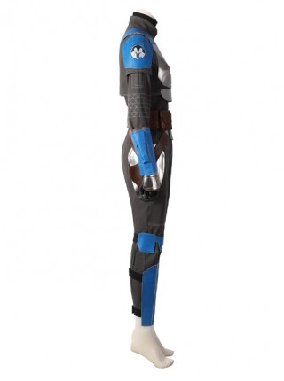 The Mandalorian Season 3 Bo-Katan Kryze Halloween Cosplay Costume Black Top Black Pants Blue Shoulder Armor Set Without Helmet